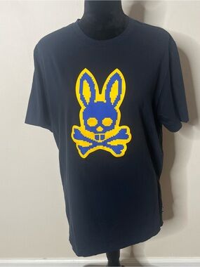 Psycho Bunny Men’s Patchin Pixelated Alston Navy Yellow Crewneck Tee Sz 6